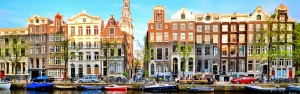 Amsterdam houses canal and boats